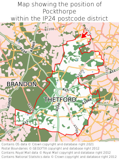 Map showing location of Pockthorpe within IP24