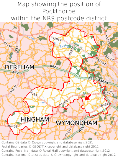 Map showing location of Pockthorpe within NR9