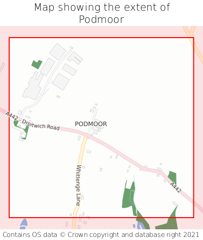 Map showing extent of Podmoor as bounding box