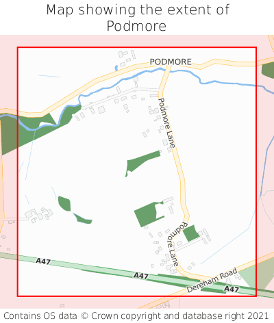 Map showing extent of Podmore as bounding box