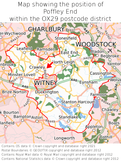 Map showing location of Poffley End within OX29