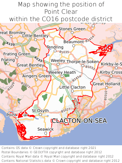 Map showing location of Point Clear within CO16