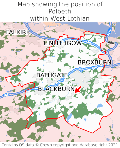 Map showing location of Polbeth within West Lothian