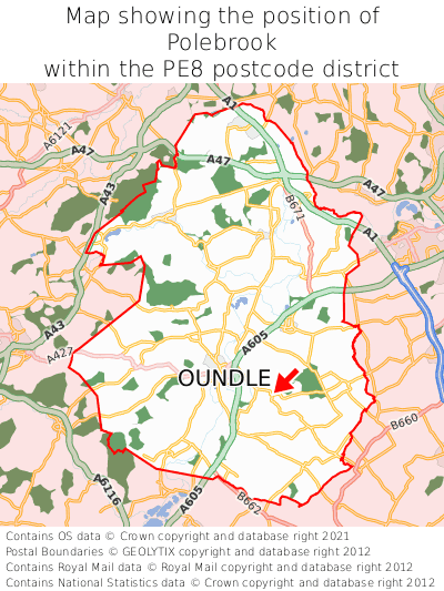 Map showing location of Polebrook within PE8
