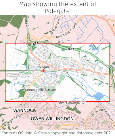 Map showing extent of Polegate as bounding box
