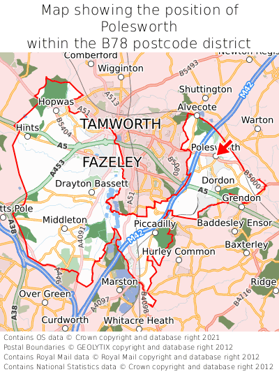 Map showing location of Polesworth within B78