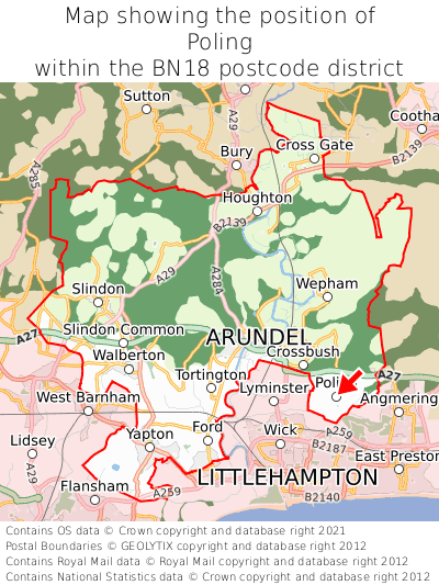 Map showing location of Poling within BN18