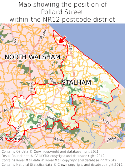 Map showing location of Pollard Street within NR12