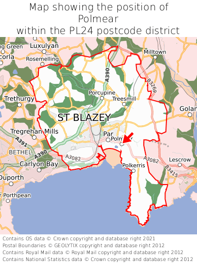 Map showing location of Polmear within PL24