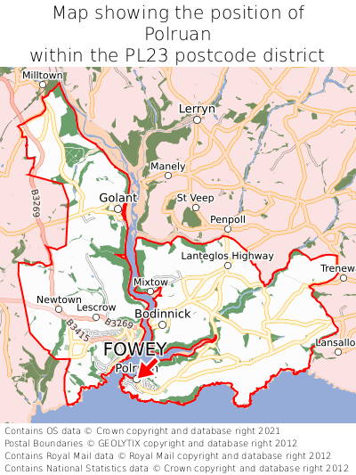 Map showing location of Polruan within PL23