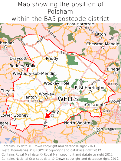 Map showing location of Polsham within BA5