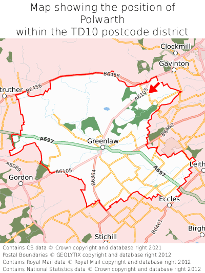 Map showing location of Polwarth within TD10