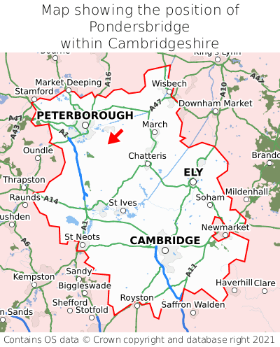 Map showing location of Pondersbridge within Cambridgeshire