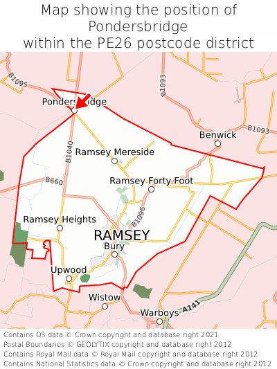 Map showing location of Pondersbridge within PE26