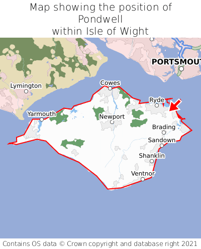 Map showing location of Pondwell within Isle of Wight
