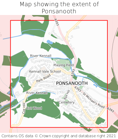 Map showing extent of Ponsanooth as bounding box