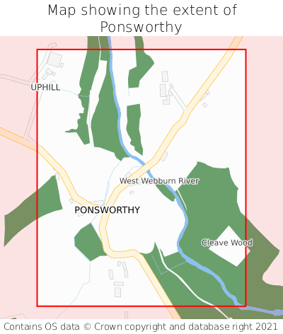 Map showing extent of Ponsworthy as bounding box