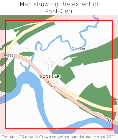 Map showing extent of Pont-Ceri as bounding box