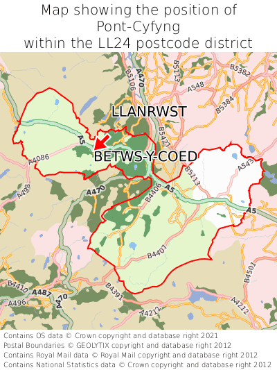 Map showing location of Pont-Cyfyng within LL24