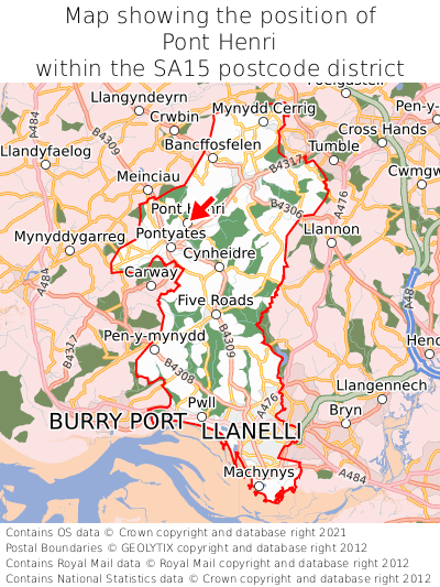 Map showing location of Pont Henri within SA15