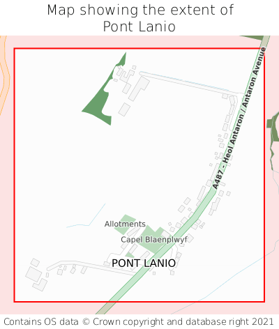 Map showing extent of Pont Lanio as bounding box
