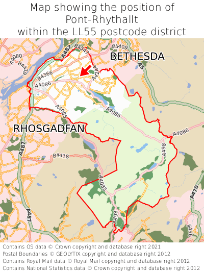 Map showing location of Pont-Rhythallt within LL55