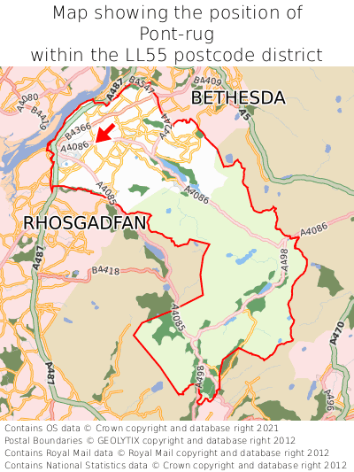 Map showing location of Pont-rug within LL55