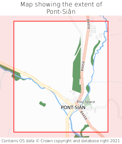 Map showing extent of Pont-Siân as bounding box