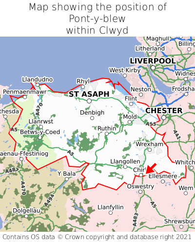 Map showing location of Pont-y-blew within Clwyd