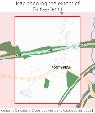 Map showing extent of Pont-y-Fenni as bounding box