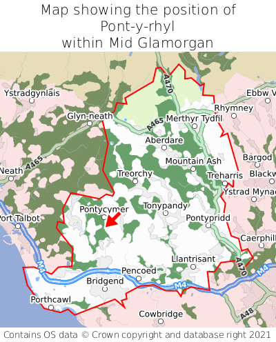 Map showing location of Pont-y-rhyl within Mid Glamorgan