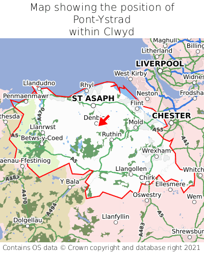 Map showing location of Pont-Ystrad within Clwyd