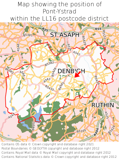 Map showing location of Pont-Ystrad within LL16