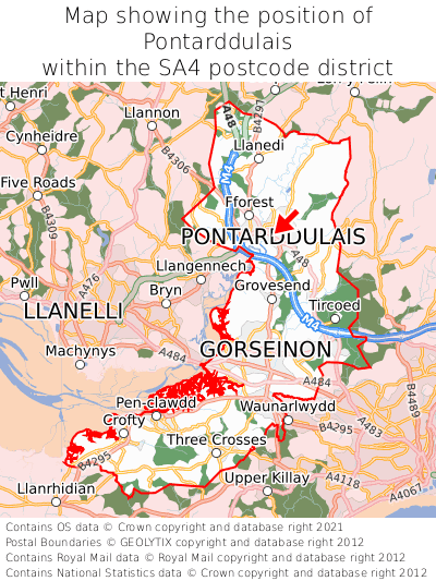 Map showing location of Pontarddulais within SA4