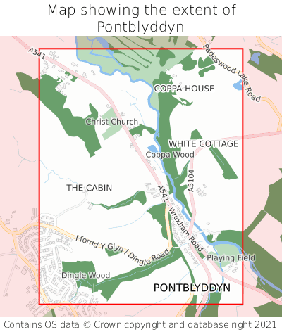 Map showing extent of Pontblyddyn as bounding box