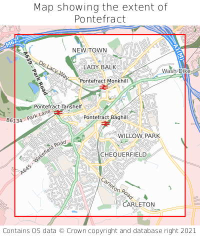 Map showing extent of Pontefract as bounding box