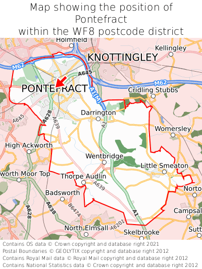 Map showing location of Pontefract within WF8