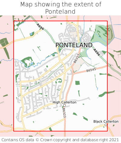 Map showing extent of Ponteland as bounding box