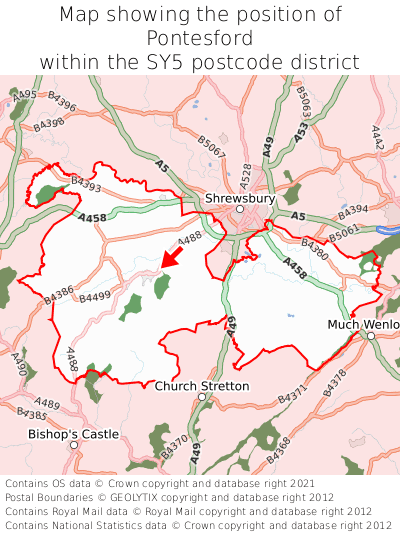 Map showing location of Pontesford within SY5