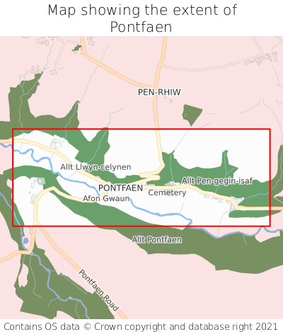 Map showing extent of Pontfaen as bounding box