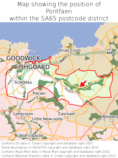 Map showing location of Pontfaen within SA65