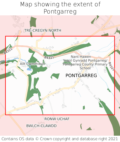 Map showing extent of Pontgarreg as bounding box