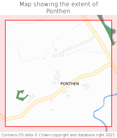 Map showing extent of Ponthen as bounding box