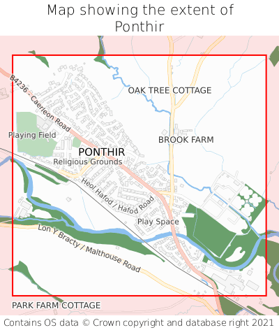 Map showing extent of Ponthir as bounding box