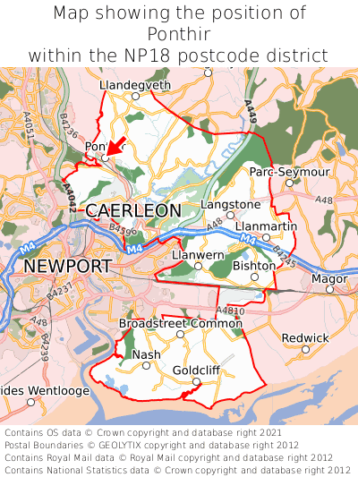 Map showing location of Ponthir within NP18