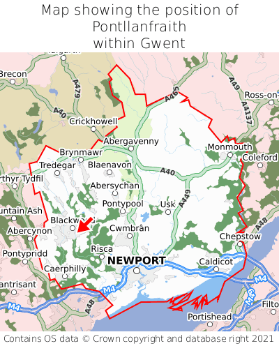 Map showing location of Pontllanfraith within Gwent