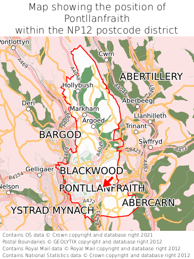 Map showing location of Pontllanfraith within NP12
