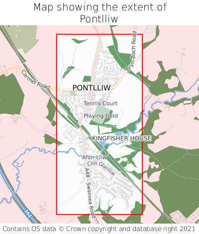 Map showing extent of Pontlliw as bounding box