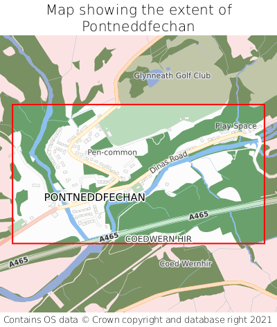 Map showing extent of Pontneddfechan as bounding box