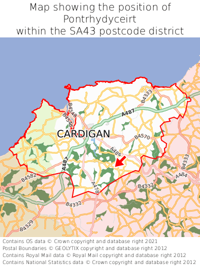 Map showing location of Pontrhydyceirt within SA43